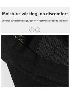 Detail of wide moisture-wicking sweatband inside the black baseball cap for men