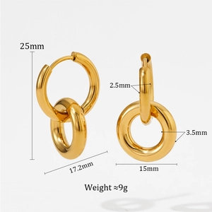 Detailed dimensions of PVD gold double-hoop earrings featuring removable nested rings