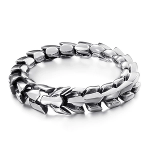 Mens silver punk dragon scale chain bracelet in polished high-quality stainless steel