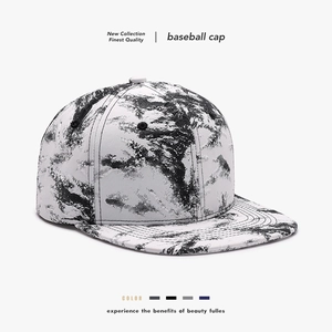 Baseball Cap Cotton Flat Brim Adjustable Tie Dye Marble Print Hip Hop Snapback Hat For Outdoor Sun Protection