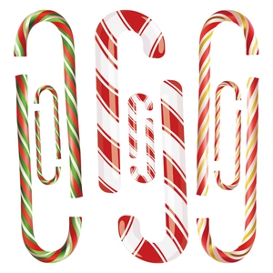 Candy cane shaped paper clips in red, green and gold stripes for Christmas decor