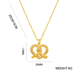 Minimalist gold heart knotted necklace with dimensions and weight 6g for women