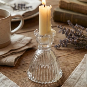 Vintage pleated glass skirt candle holder for romantic tables and home decoration