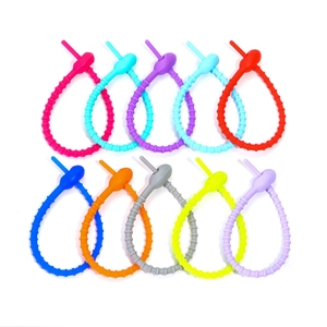 Set of ten colorful silicone tadpole ties for DIY accessories and cable management