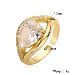 18K gold plated pear-cut zircon geometric open ring with adjustable band for women