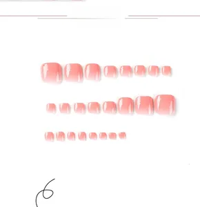 Detail view of pink gradient toenail press-on set with a glossy finish and multiple sizes