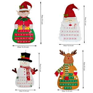 Felt Christmas advent calendar showing four festive styles with detailed size dimensions