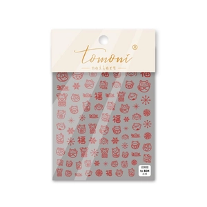 5D embossed lucky cat nail art stickers in vibrant red with festive fortune patterns