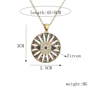 Dimensions détaillées du collier pendentif œil maléfique avec incrustations de zircon