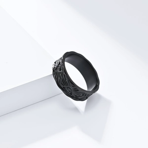 Men's matte black stainless steel ring featuring Eye of Horus engraving in punk style