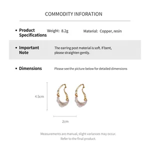 Detailed dimension chart for 18k gold plated drop earrings with resin material