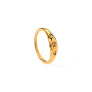 French vintage 18k gold plated stainless steel ring with three star-set white zircons