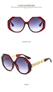 Baroque red leopard print sunglasses with Greek fret hollow metal temples and gradient lenses