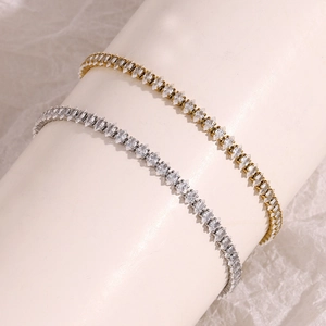 Bracelet Rivière En Zircon Blanc Taille Marquise Plaqué Or 18K Acier Inoxydable Bijoux Pour Femmes Mode Élégant