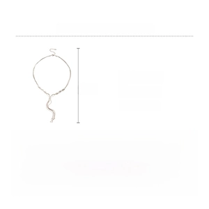 Detailed spec sheet showing a silver copper layered fringe necklace with size measurements
