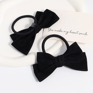Zwart fluwelen strik haarelastiek detail, schattige paardenstaart haaraccessoire voor dames.