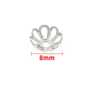 8mm stainless steel silver flower bead caps for jewelry making with petal design
