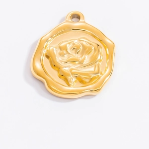 Polished 18k gold plated stainless steel rose wax seal pendant for jewelry making