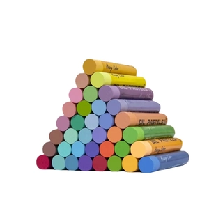 36 assorted heavy color oil pastels for artists stacked in a pyramid on white background