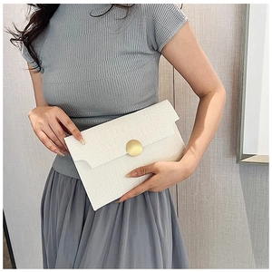 Fashionable white crocodile pattern envelope clutch bag with gold round buckle detail
