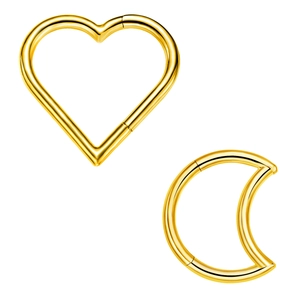 316L stainless steel gold heart and crescent moon hinged rings for ear cartilage piercing