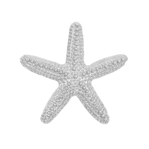Detailed close-up of a silver starfish brooch featuring intricate caviar-bead texture