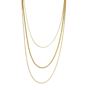 Collana vintage a tre strati in acciaio inossidabile placcato oro 18K con catena intrecciata