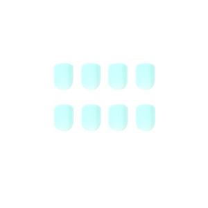 Matte mint blue macaron press-on nails in squoval shape displayed on a white background