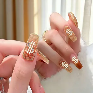 Nail Art Charms Dollar Sign Alloy Rhinestone Encrusted Metal Luxury 3D Manicure DIY Decoration Gold Silver Colors