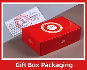 Festive red gift box packaging for LED icicle lights featuring minimalist design
