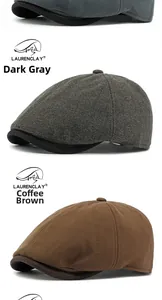 Detail view of herringbone wool ivy caps in dark grey and coffee brown colors