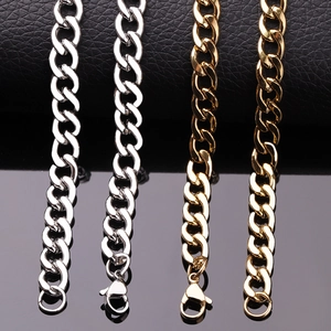 Polished gold and silver stainless steel NK Cuban chains in various thicknesses