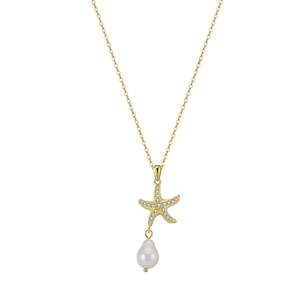 S925 Sterling Silver Starfish Pendant Necklace For Women Zirconia Freshwater Pearl Sea Star Clavicle Chain Jewelry Gift
