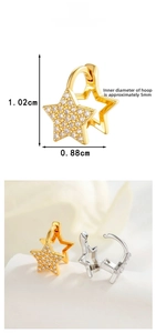 Detailed size specifications for star-shaped hoop earrings with micro-set zircon crystals