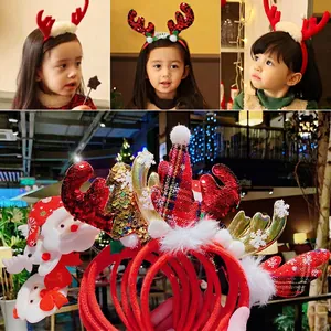 Christmas headbands collection featuring reindeer antlers, Santa and tree designs for kids
