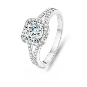 Detail of 2ct Moissanite ring with S925 silver crown design and pavé diamond band