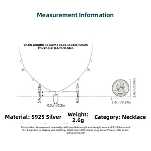 Size measurement of S925 silver star tassel necklace with 38+6cm chain and 1/4 coin for scale