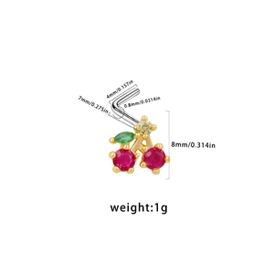 Detailed measurement of red cherry L-shaped nose stud with size and weight info