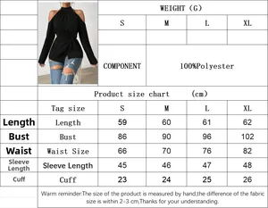 Size chart showing bust and sleeve length for elegant off-shoulder long sleeve top