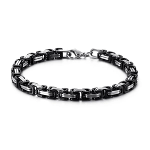 Byzantine chain bracelet in black and silver stainless steel with lobster clasp