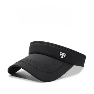 Close-up of black quick-dry sun visor with side logo and wide brim for sun protection