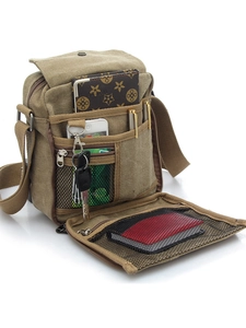Men Canvas Crossbody Bag Casual Multi-Pocket Shoulder Messenger Bag For Outdoor Travel Daily Use Retro Style