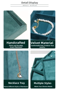 Detail view of dark green velvet jewelry tray showing soft texture and handmade corners