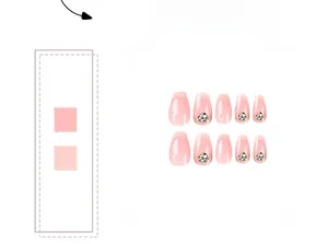 Macro shot of 10-piece pink gradient press-on nails with shiny rhinestones in medium trapezoid shape
