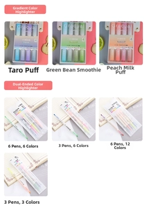 Detail of colorful dual-tip highlighters set in transparent packaging with stationery