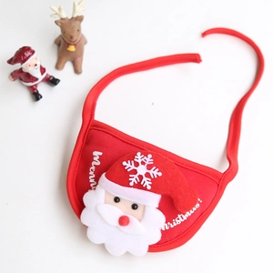 Detail of red and white pet Christmas bib with Merry Christmas embroidery on white background