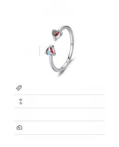 Detail view of S925 sterling silver adjustable ring with heart zircon and S925 engraving