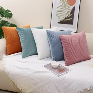 Modern Velvet Pillow Covers Chevron Quilted Wave Pattern Soft Cushion Case For Sofa Bedroom Home Decor Invisible Zipper