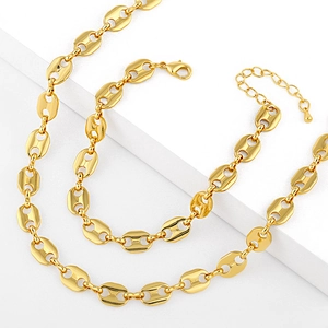 Coffee Bean Pig Nose Link Chain Necklace And Bracelet 18K Gold Plated Copper Hip Hop Retro Jewelry For Women