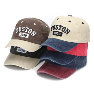 Kids vintage washed cotton baseball cap with Boston 1630 embroidery in various colors